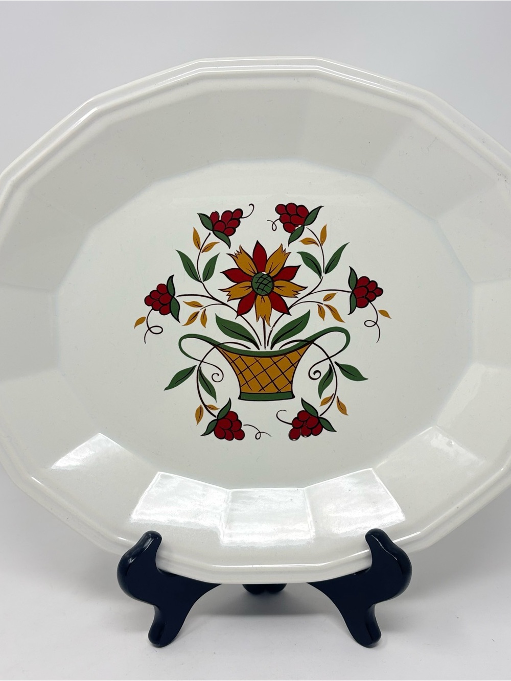 Homer Laughlin Bayberry White Oval Serving Platter Flower Basket 13”x11”